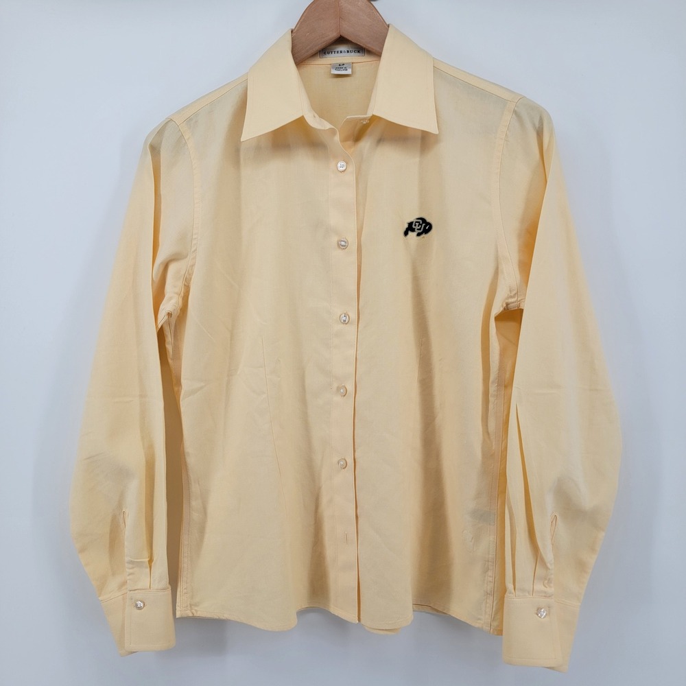 Cutter & Buck Button Down Women Small Long Sleeve Yellow CU Buffaloes Logo Shirt